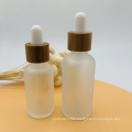 Empty 30ml Frosted Clear Glass Bamboo Dropper Bottle With Bamboo Cap